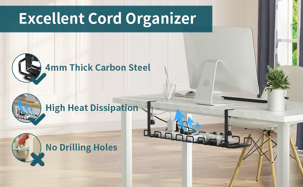 Under Desk Cable Management Tray No Drill, 25'' Large