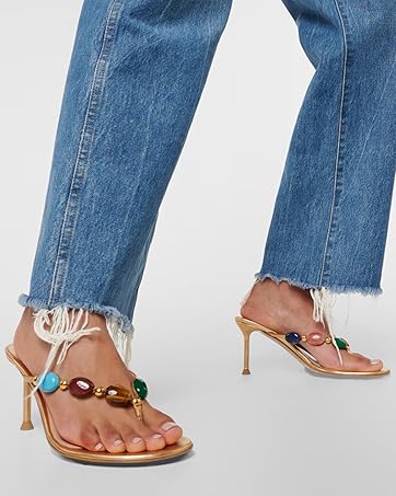 Jewelled Thong Flip Flops Heels for women kitten heel strappy sandals