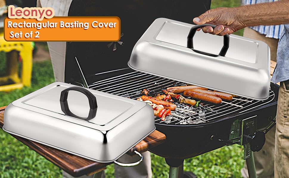 Leonyo 13 x 9 Inch Rectangular Basting Cover Set of 2, Stainless Steel Metal Cheese
