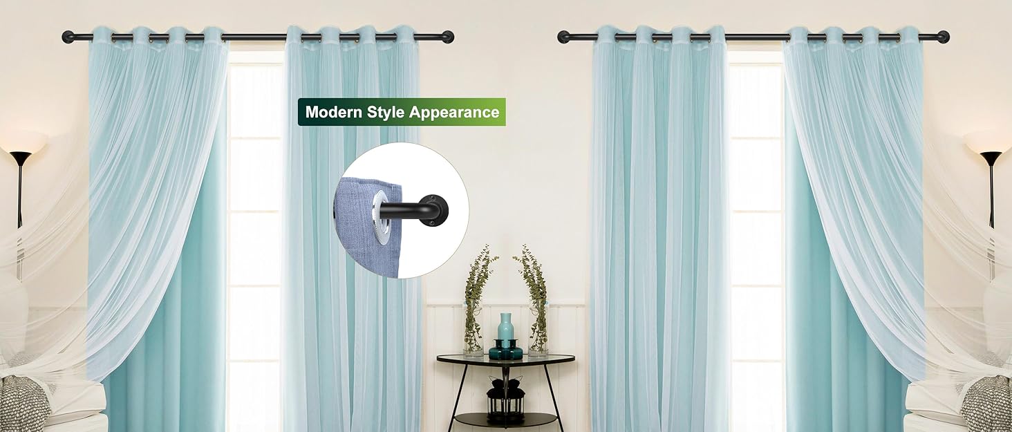 2 Pack Black Wrap Around Curtain Rods for windows 48 to 84