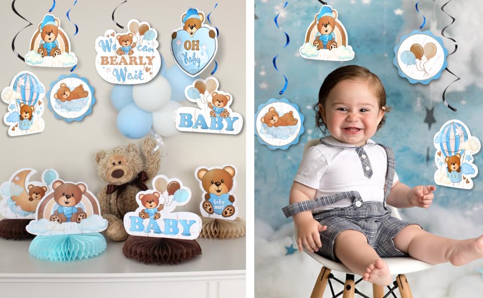 baby shower table centerpieces teddy bear theme baby shower hanging swirls decorations for boy