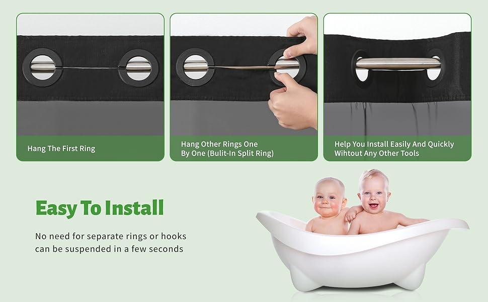 eachope No Hooks Needed Linen Textured Shower Curtain with