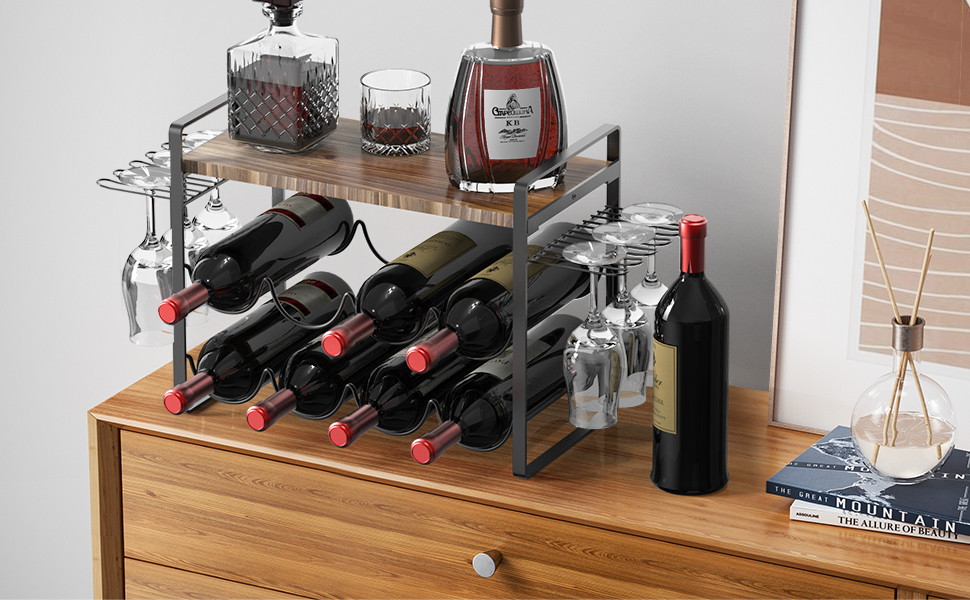 Shansis Wine Racks Countertop with Glass Holder, Wine