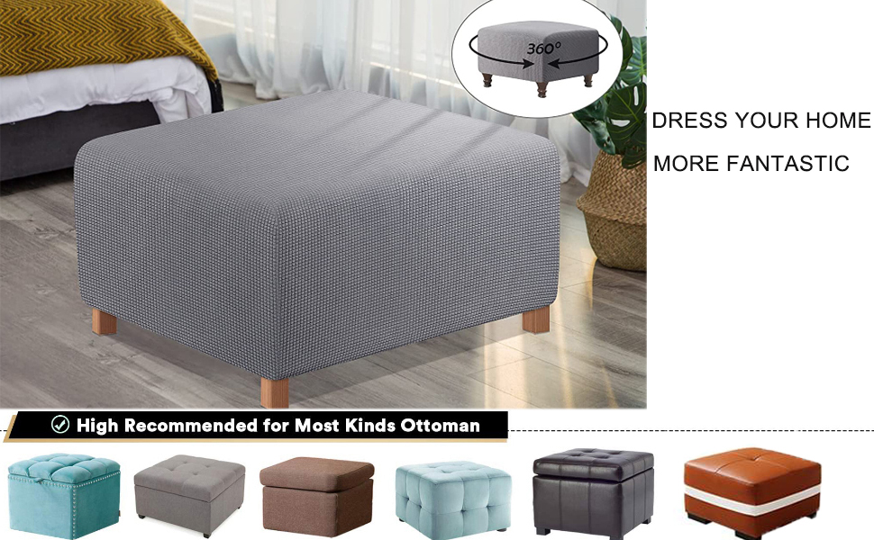 HJLRR Square Ottoman Cover, Feature Stretch Thick Soft Jacquard Fabric
