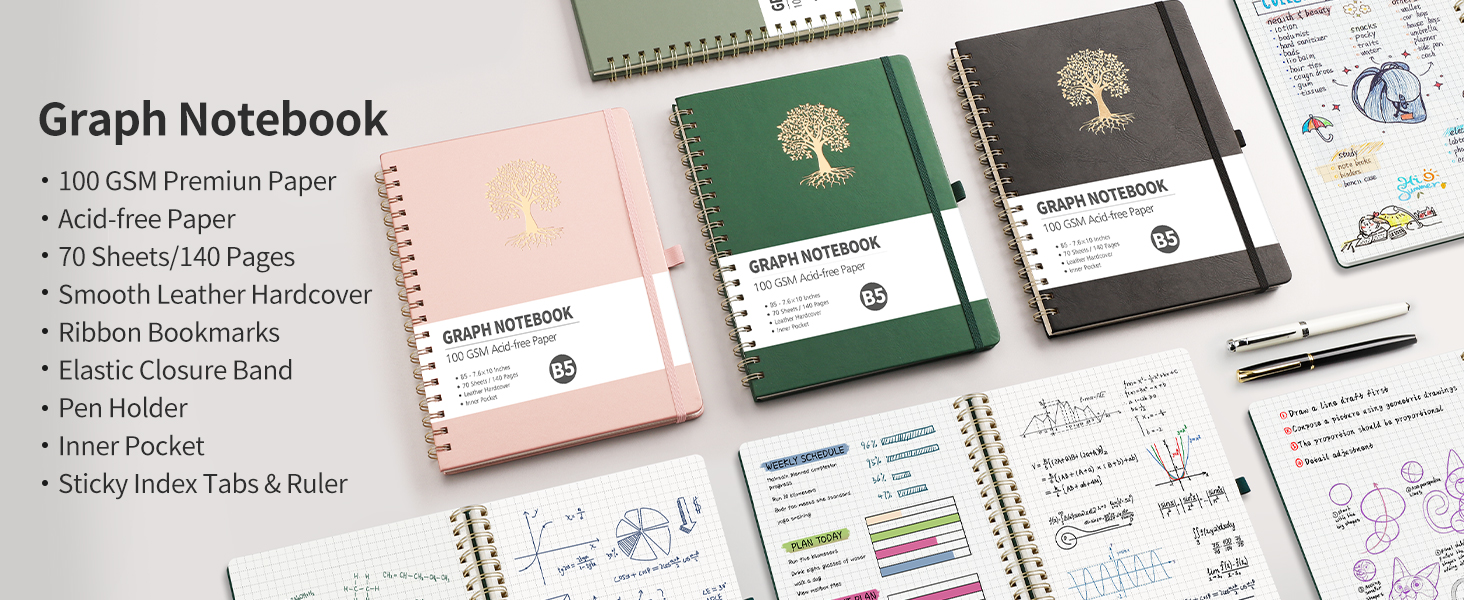 RETTACY Graph Paper Notebook, B5 Graph Grid Spiral