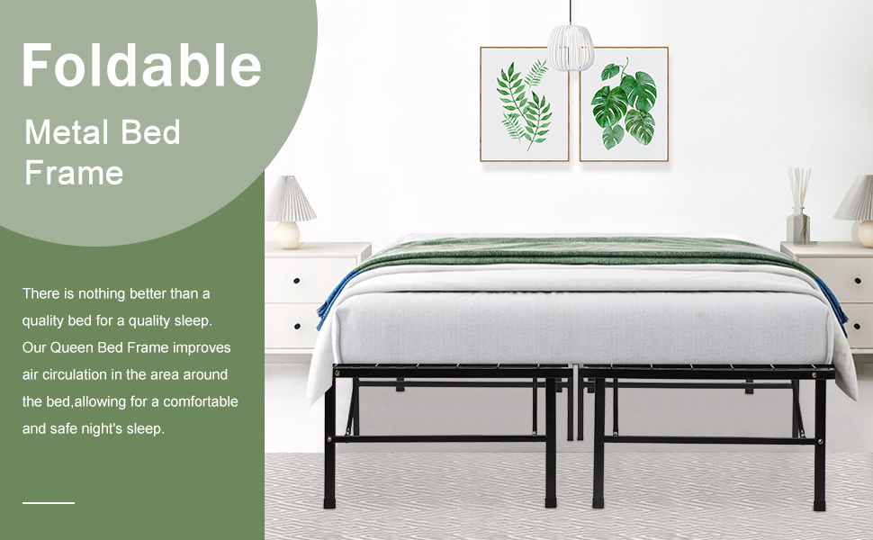 Haiput Wam 14 Inch Queen Size Bed Frame Foldable Metal