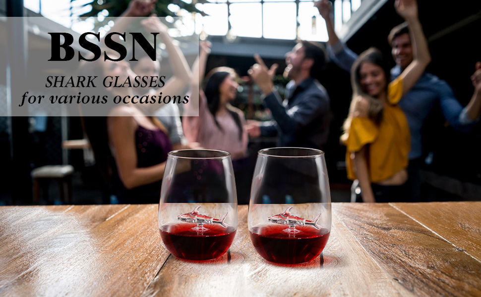BSSN Wine Glasses,Shark Wine Glasses, Stemless Wine Glasses with Shark
