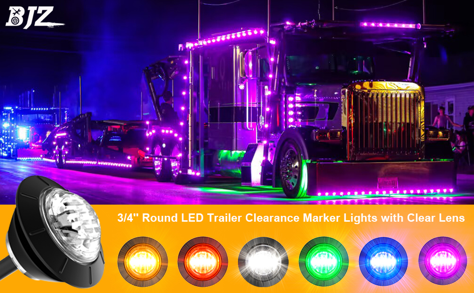 BJZ 3/4'' LED Trailer Marker Clearance Lights Purple Round 12V Automotive Side