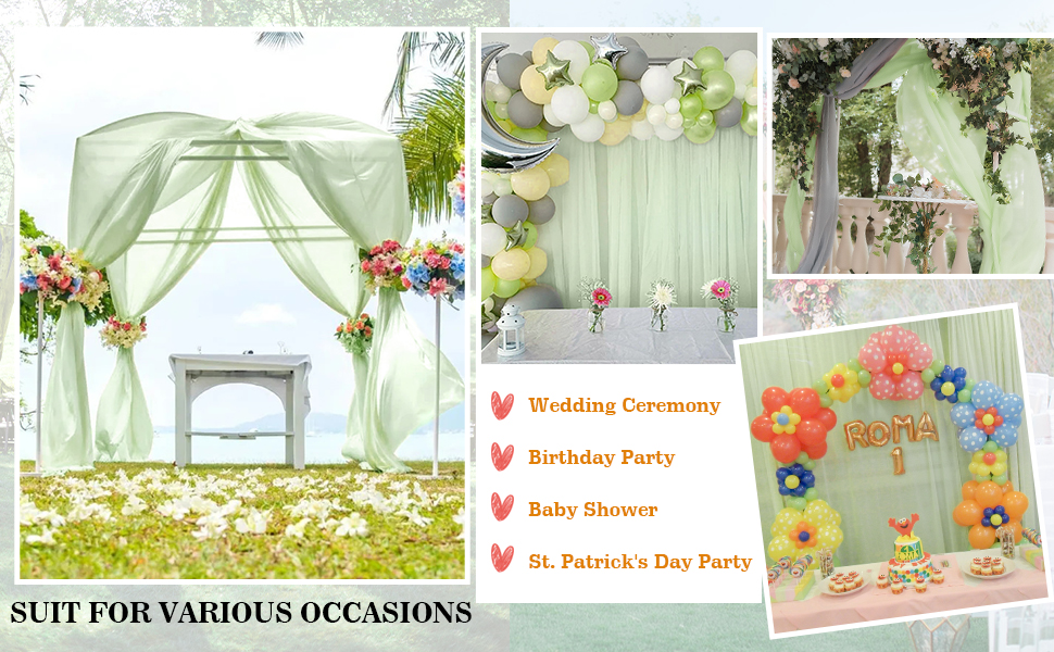 Sage Green Backdrop Curtains for Parties10ft x 7ft Wrinkle