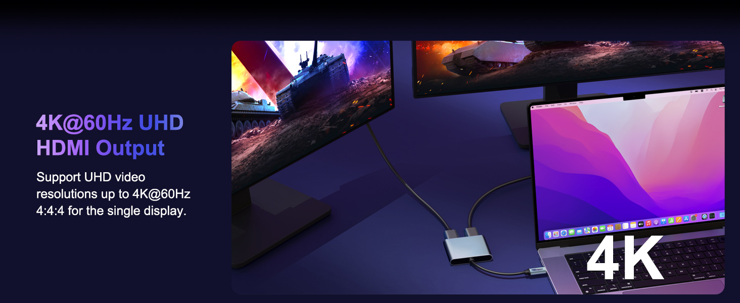 USB-C to Dual HDMI Adapter 4K @60hz,Type C to HDMI Converter