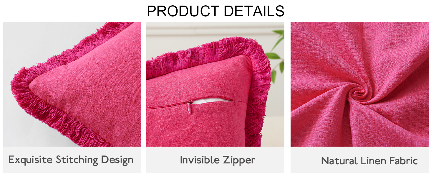 OTOSTAR Set of 2 Linen Fringe Decorative Throw Pillow