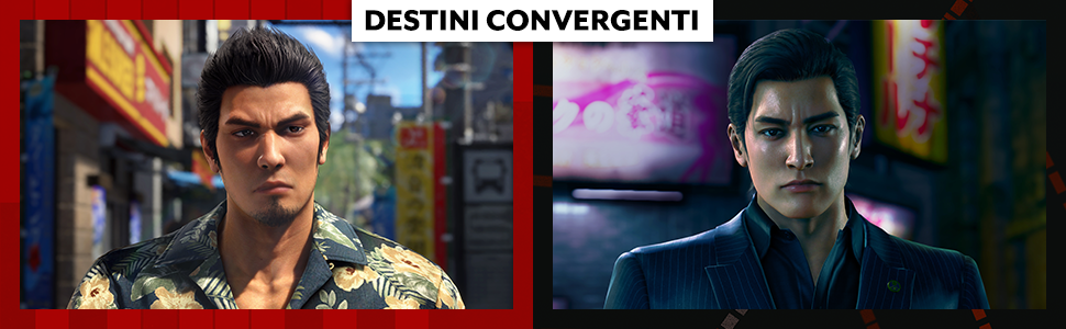 Il testo dice 'DESTINI CONVERGENTI'. Serie di schermate cinematografiche dai toni scuri o immagini promozionali che mostrano scene drammatiche.