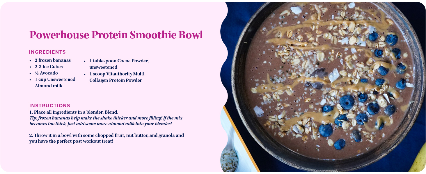Chocolate Protein Smoothie Bowl with Unflavored Collagen Powder.