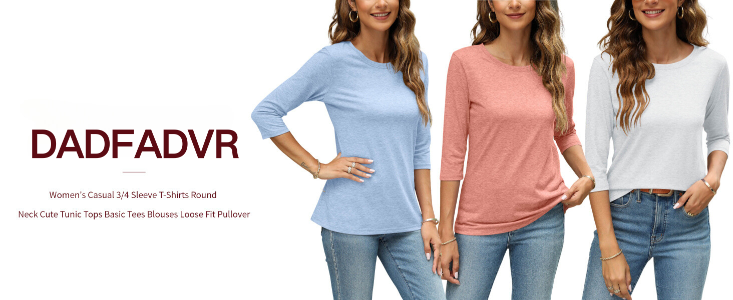 Womens Summer 3/4 Length Sleeve Tops
