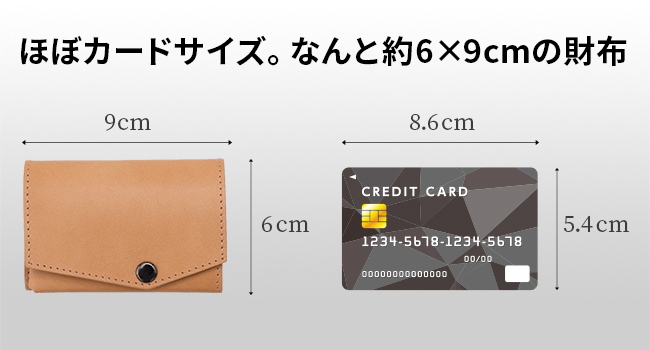 ほぼカードサイズ。なんと約6×9cmの財布