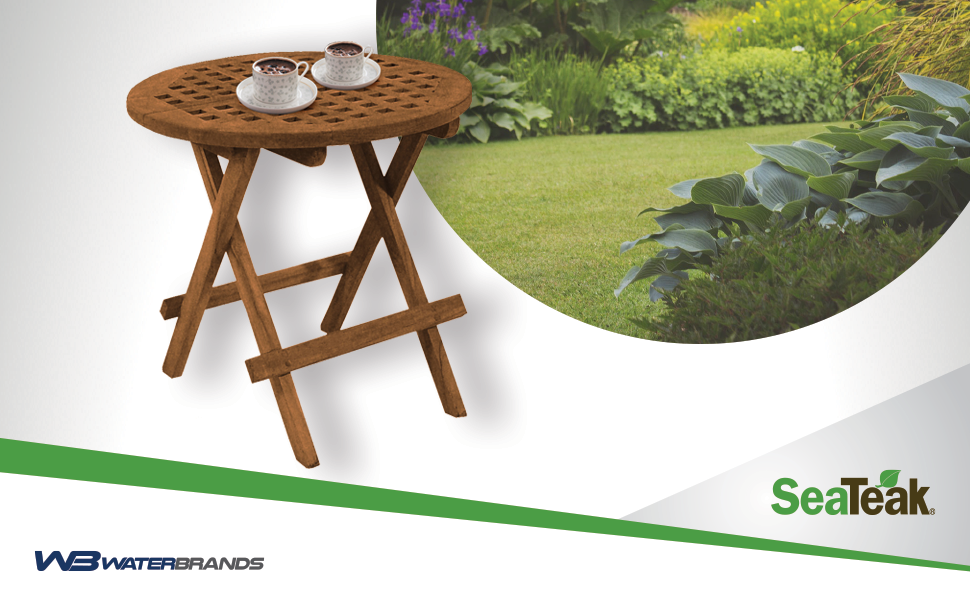 SeaTeak RoundGrate Top Folding Deck Table Teakwood