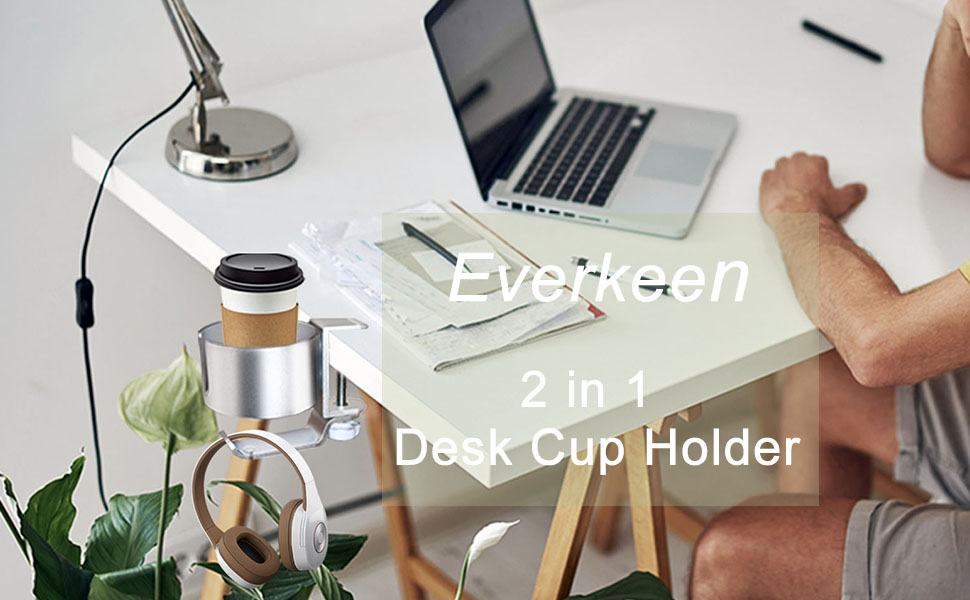 Everkeen 2 in 1 Aluminum Alloy Desk Cup Holder with
