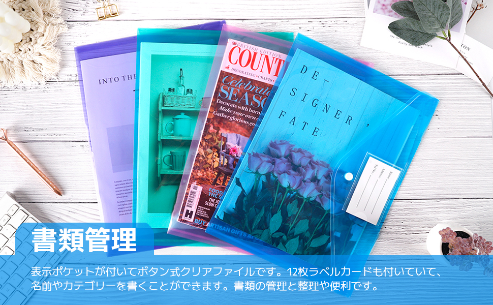 クリアファイル A4 ボタン式 ファイルケース 12枚 6色