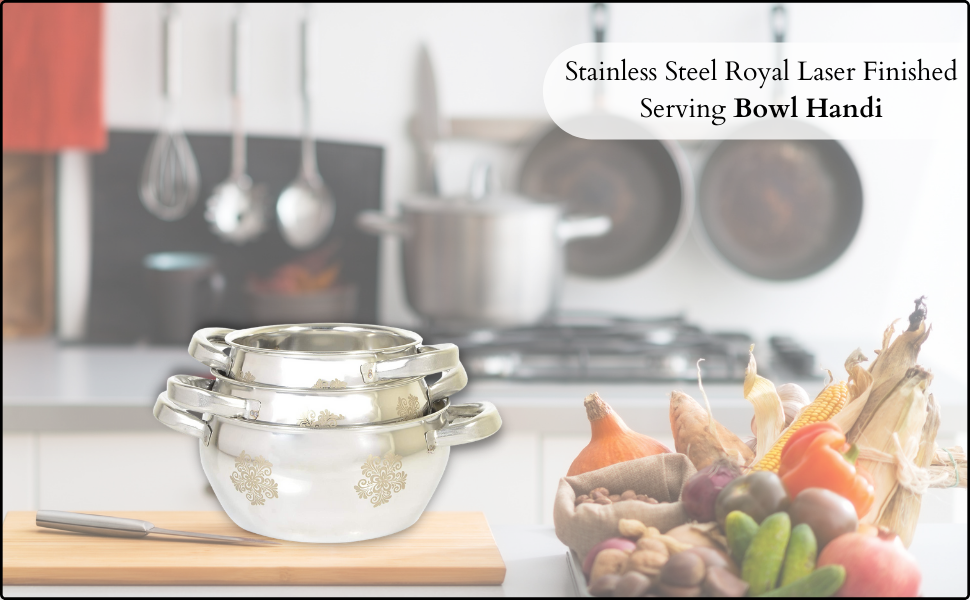 SPN-BFC Stainless Steel Royal Laser Finished Serving Bowl Handi