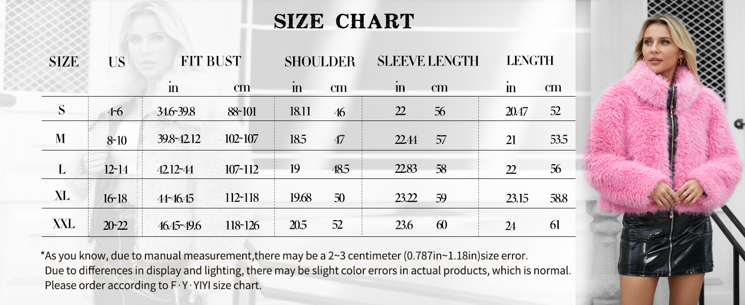FYYIYI faux fur jacket size chart