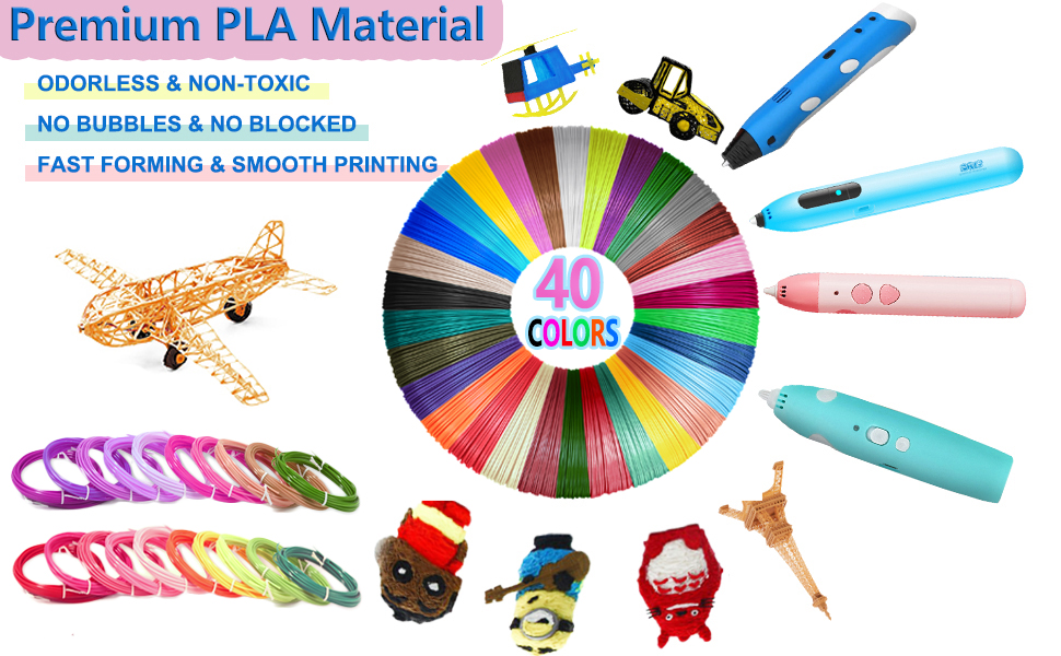 Yungden 40 Colors 3D Pen Filament Refills, 1.75mm PLA 3D Pencil Printing Threads, Each 10 Feet, Total 400 Feet, Compatible with SCRIB3D, MYNT3D and PIKA3D Pens 10 Yungden 3d pen refill pack use premium 1.75mm PLA raw meterial