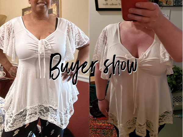 ROSE GAL Women's Plus Size Flower Lace T-Shirt Curve Flower