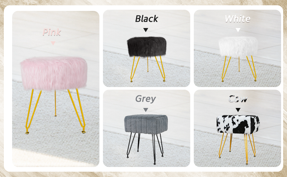Babion Round Faux Fur Vanity Stool, Ottoman Footrest Stool