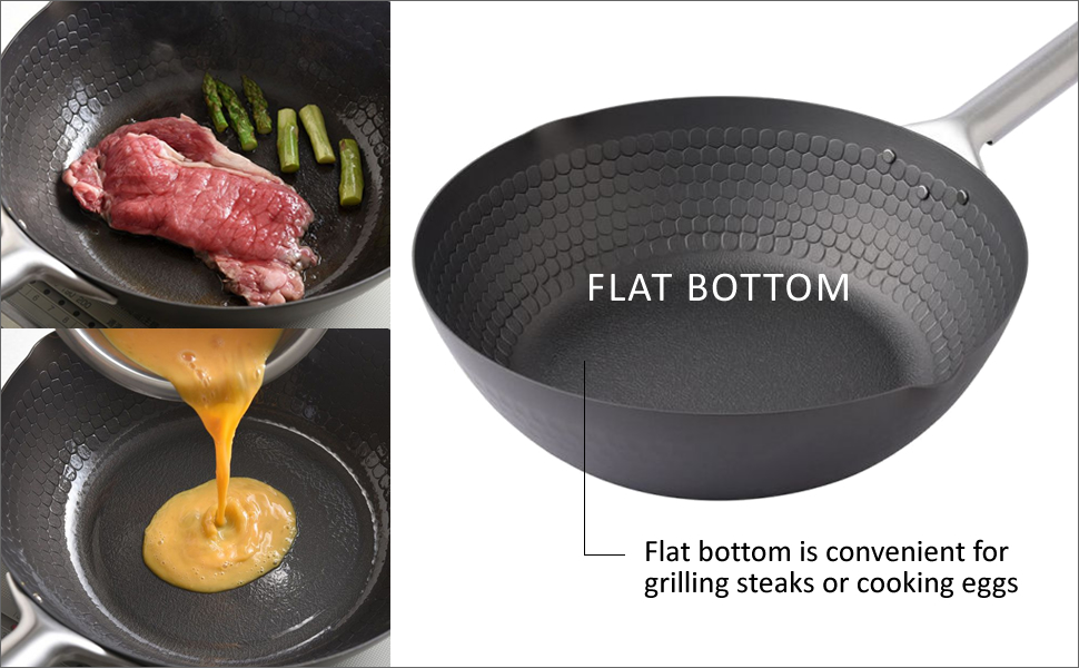 Iron Wok Pan with flat bottom suitable for flat electric and flat induction stove
