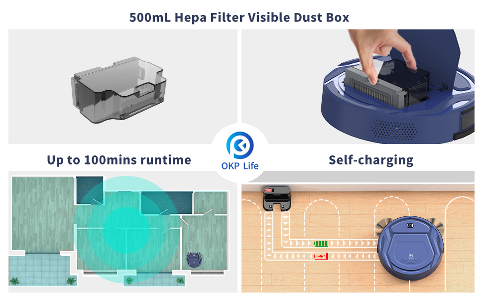 OKP Robot Vacuum Cleaner 2100Pa Strong Suction Robot Vacuum, WIFI/APP