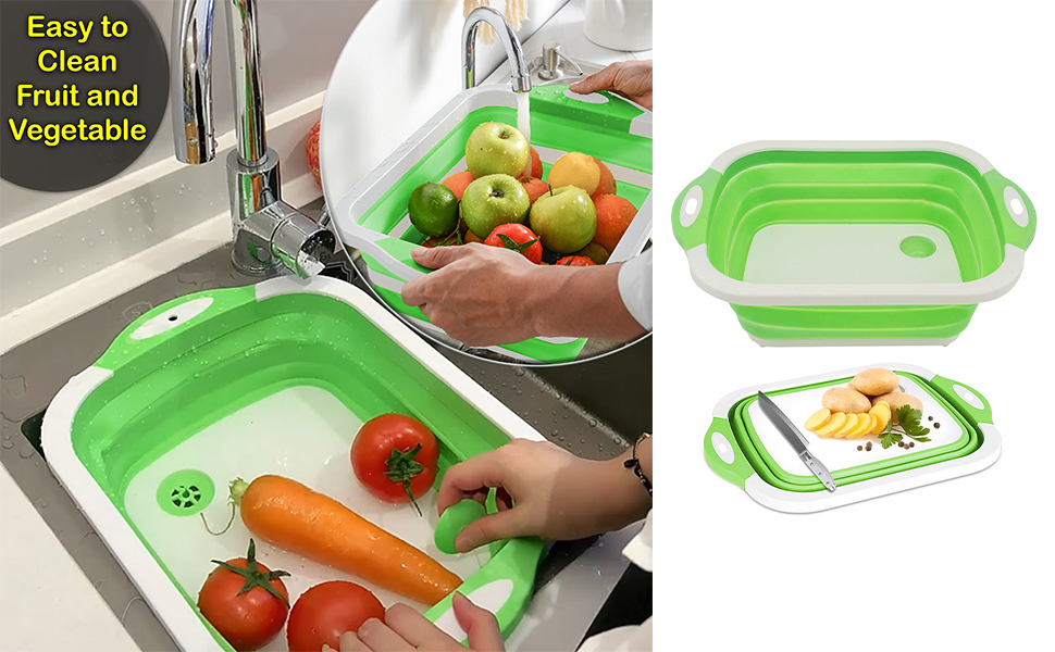 Collapsible with Foldable Chopping Board - Multifunctional Wash Basin Drainage & Washing Vegetables
