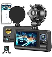 3 Channel Dash Cam Front and Rear Inside, 3 Inch 1080P Touch Screen Dash Camera for Cars Three Wa...