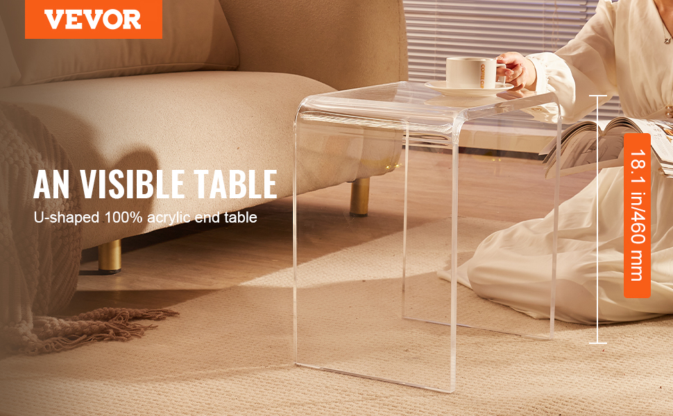 VEVOR Acrylic Side Table Set of 2, U Shaped Coffee Table
