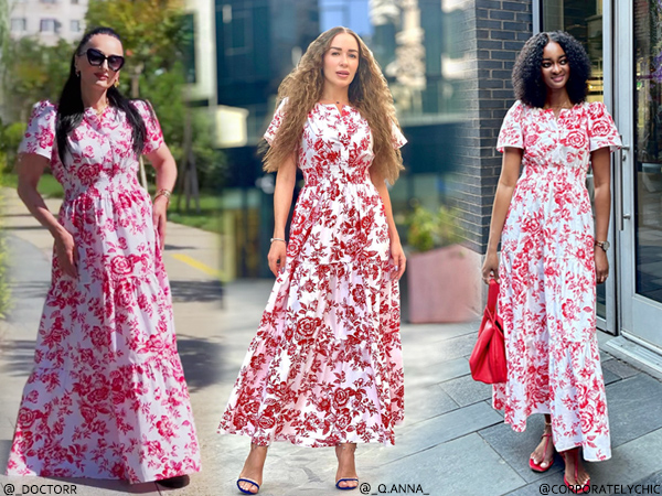 CHICWISH Women Short Bubble Sleeves Cotton Maxi Dress Flower