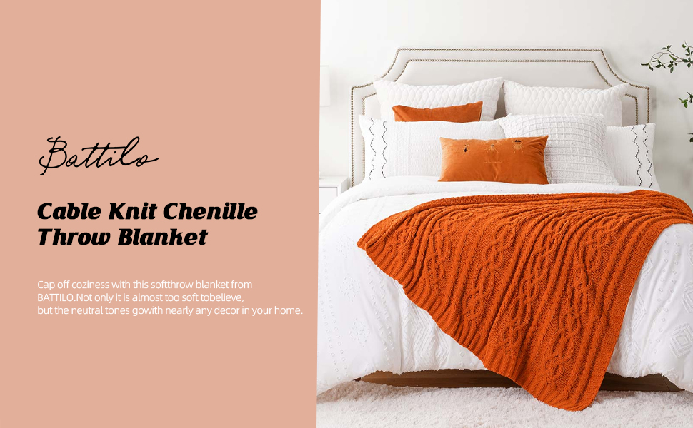 BATTILO Home Burnt Orange Throw Blanket for Couch, Autumn Fall Decor