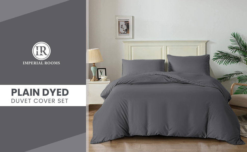 Imperial Rooms King Size Duvet Cover Sets Brushed Microfiber 3 PCs Plain Grey Bedding Set with