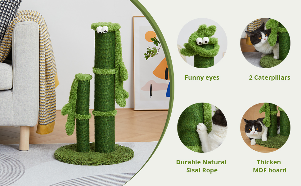 Cat Scratching Post with Eyes and Caterpillar, 70CM Bamboo Cat
