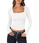 ANRABESS Women Long Sleeve Shirts Crop Tops Double Lined Square Neck Tight Fitted Going Out Basic...