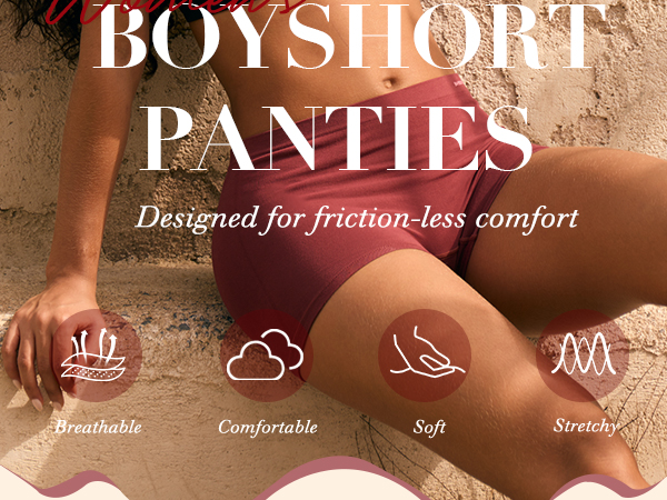 BAMBOO COOL Women's Boyshort Panties Seamless Mid Waist