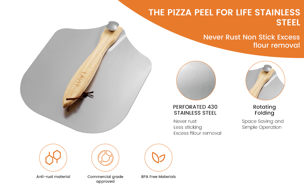 12"x14" Metal Spatula with Folding Wooden Handle & Rocker Cutter Metal Pizza Spatula pizza pie