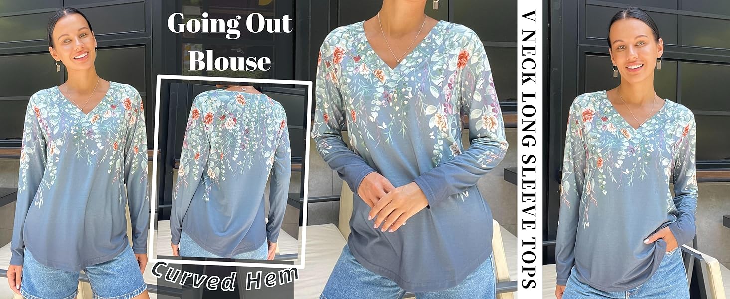 V Neck Shirt for Women Boho Floral