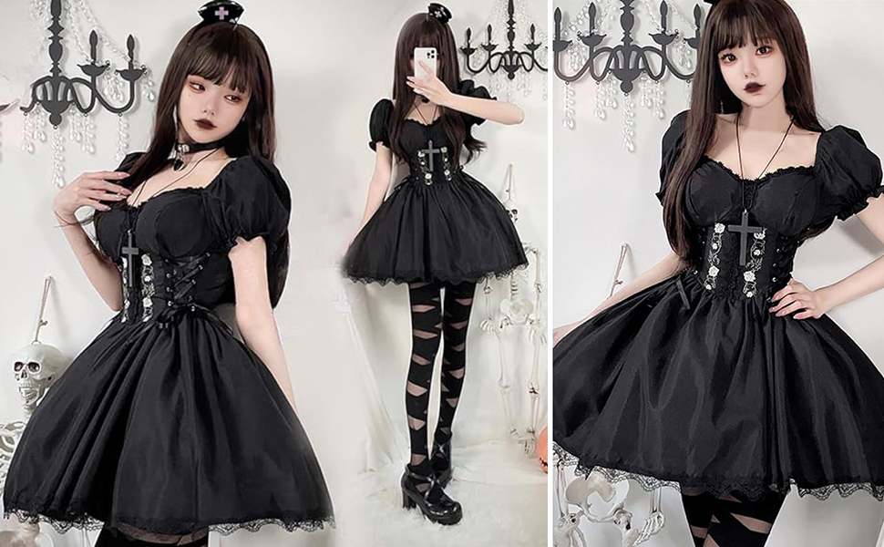 ゴスロリ・ロリータ 黒ドレス オフショルダー Amazon.co.jp: [ボズとガルヤ] ロリータ ティアードワンピース