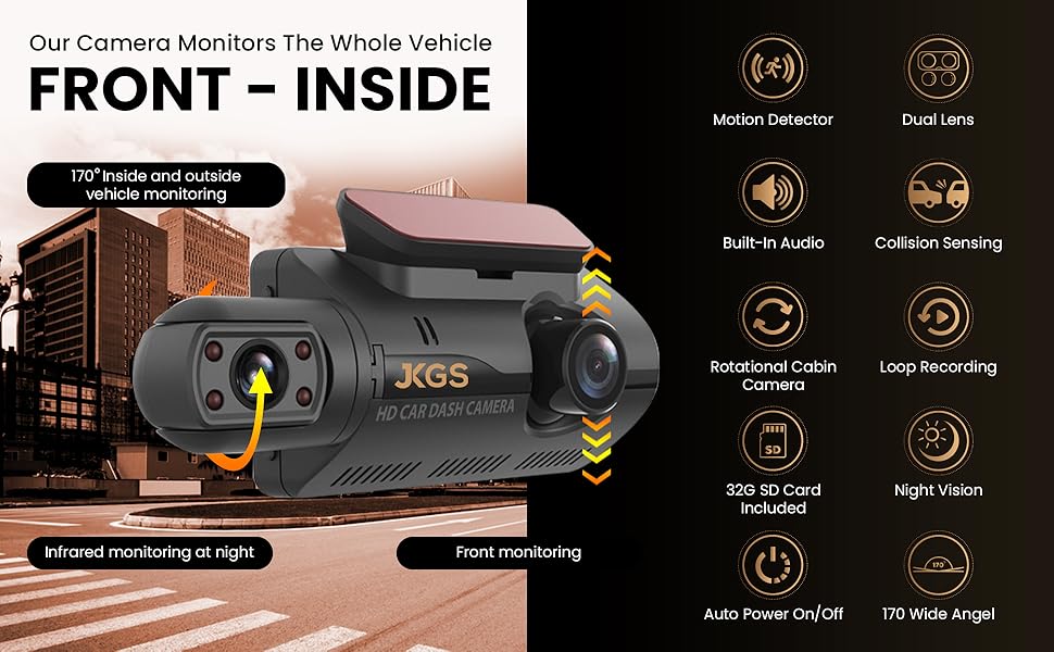 Our Camera Monitors the whole vehicle, Front & Inside