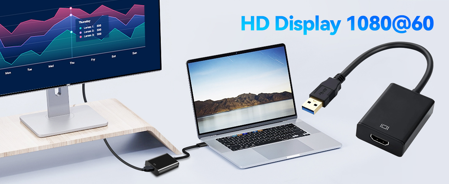 USB to HDMI Adapter, USB HDMI Adapter Converter Support 1920x1080P