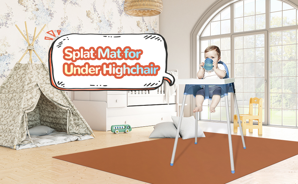 Splat Mat for Under High Chair, 51in PU Waterproof Dirtproof AntiSlip High Chair