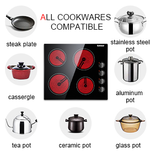 Karinear Ceramic Hob, Built-in 4 Burners Electric Hob 60cm Ceramic Cooker With Electronic Knob Controls, Residual Heat Indicator, 6000W, Hard Wired, No Plug Included 13 Ceramic hob