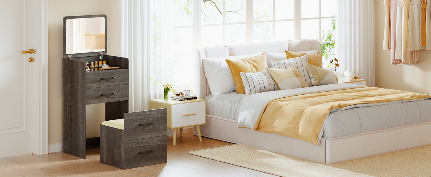 MDGC 3 in 1 Makeup Vanity Desk with Flip Top Mirror and