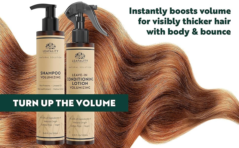 Leafality Volumzing Shampoo & Conditioner boosts volume for visibly thicker hair with body & bounce