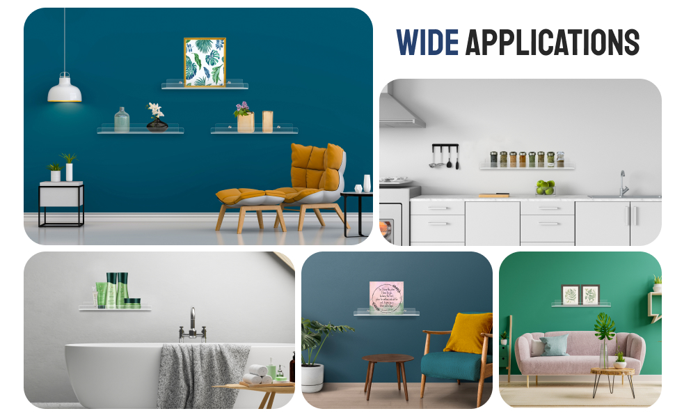 CIVIFY Clear Acrylic Shelves for Wall 15" Pack of 6