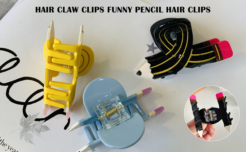 Hair Claw Clips Funny Pencil Hairpin – Acetate Hairstyle Barrettes for Thick, Thin Hair