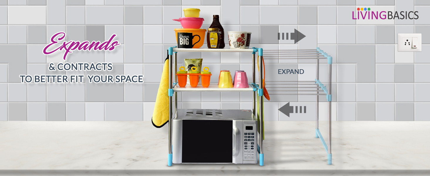 extendable shelf, adjustable racks kitchen, microwave stands, storage stand, otg stand for kitchen